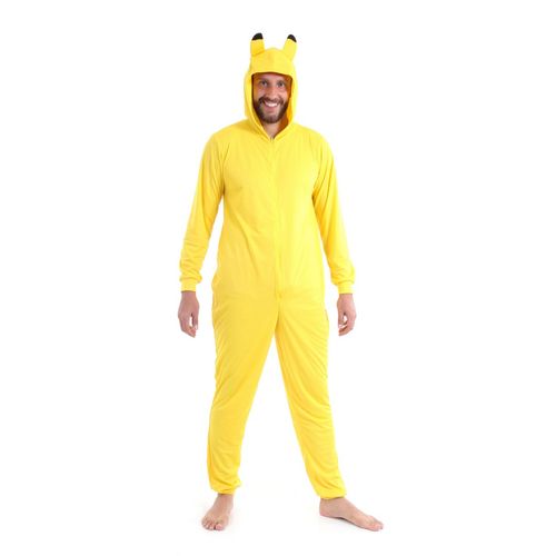 Fantasia Macacão Amarelo com Capuz Unissex Adulto e Infantil - Pikachu