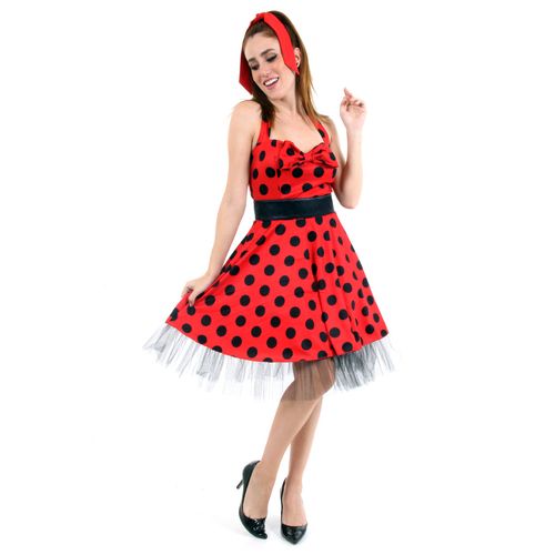 Fantasia Anos 60 Vestido Vermelho Adulto e Infantil - Carnaval