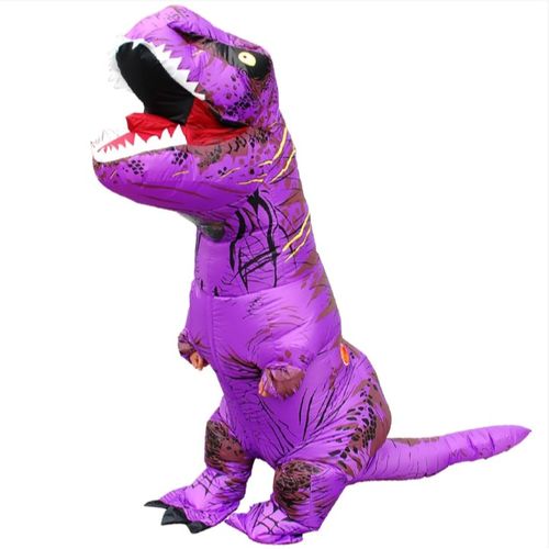 Fantasia Inflável Dinossauro T-Rex Roxo Adulto e Infantil